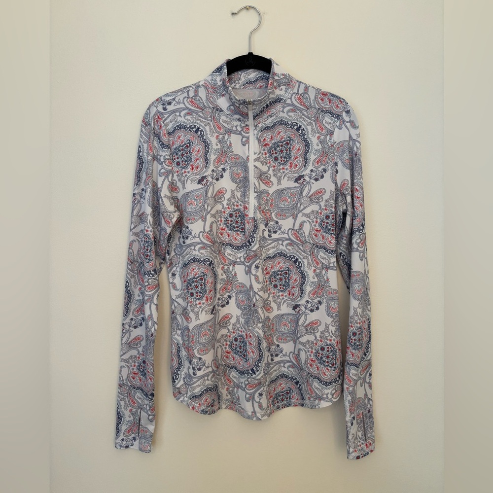 Jofit Women’s Long Sleeve Paisley Quarter-Zip Top - White, Blue, Coral